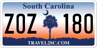 SC license plate ZOZ180