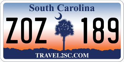 SC license plate ZOZ189