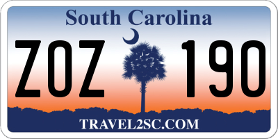 SC license plate ZOZ190