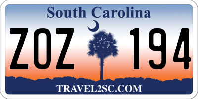 SC license plate ZOZ194