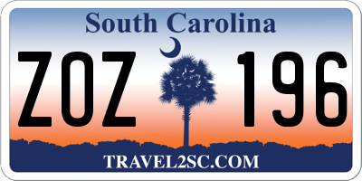 SC license plate ZOZ196