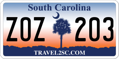 SC license plate ZOZ203