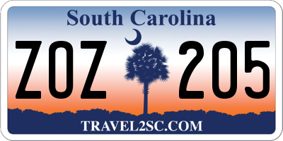 SC license plate ZOZ205