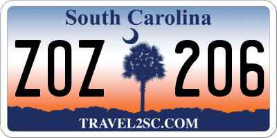 SC license plate ZOZ206