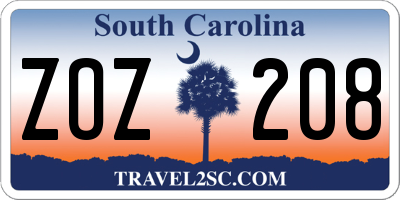 SC license plate ZOZ208