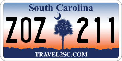SC license plate ZOZ211