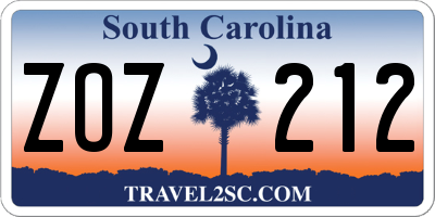 SC license plate ZOZ212