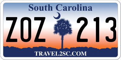 SC license plate ZOZ213