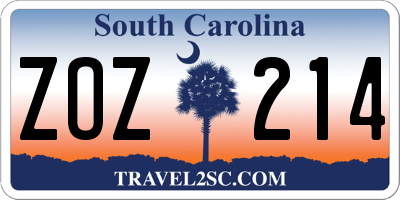 SC license plate ZOZ214