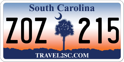 SC license plate ZOZ215