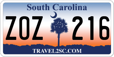 SC license plate ZOZ216