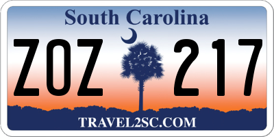 SC license plate ZOZ217