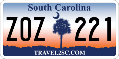 SC license plate ZOZ221