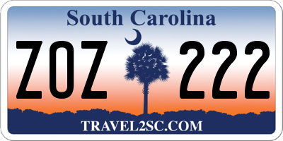 SC license plate ZOZ222