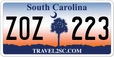 SC license plate ZOZ223