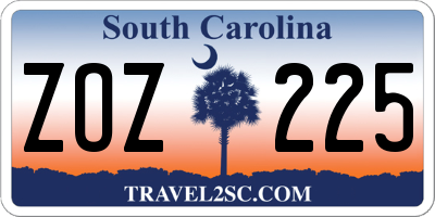 SC license plate ZOZ225