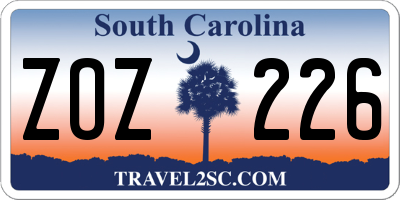SC license plate ZOZ226