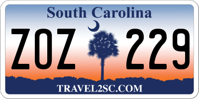 SC license plate ZOZ229