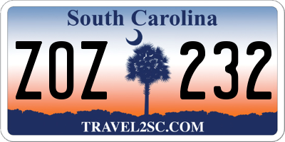 SC license plate ZOZ232