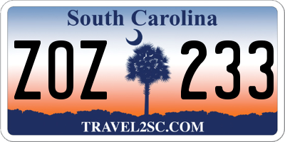SC license plate ZOZ233