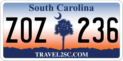 SC license plate ZOZ236