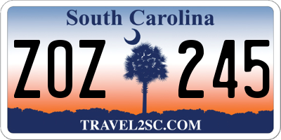 SC license plate ZOZ245