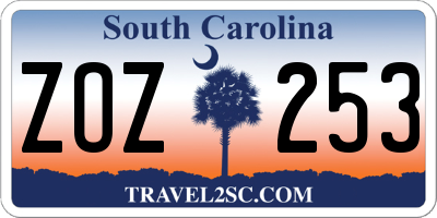 SC license plate ZOZ253