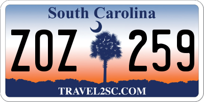 SC license plate ZOZ259