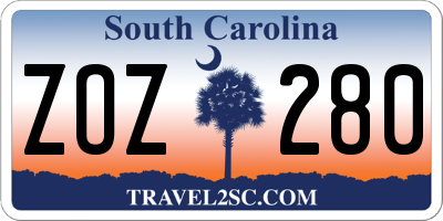 SC license plate ZOZ280