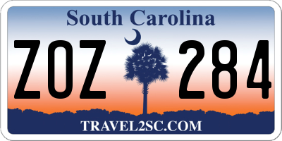 SC license plate ZOZ284