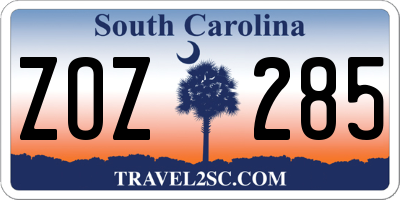 SC license plate ZOZ285