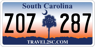 SC license plate ZOZ287