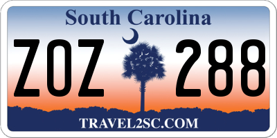 SC license plate ZOZ288