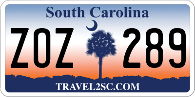 SC license plate ZOZ289