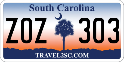 SC license plate ZOZ303