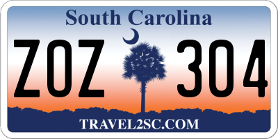 SC license plate ZOZ304