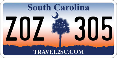 SC license plate ZOZ305