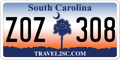 SC license plate ZOZ308