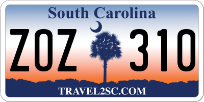 SC license plate ZOZ310