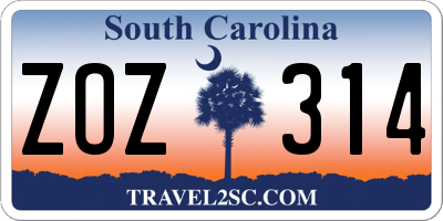 SC license plate ZOZ314