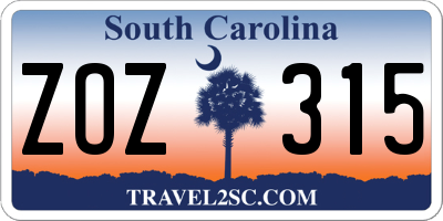 SC license plate ZOZ315
