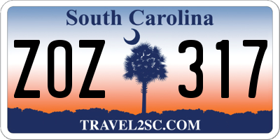 SC license plate ZOZ317