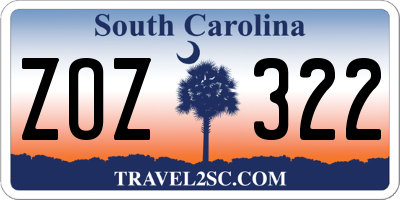 SC license plate ZOZ322