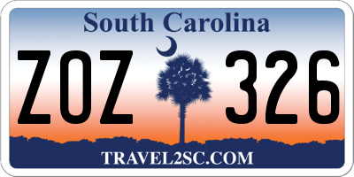 SC license plate ZOZ326
