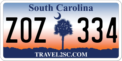 SC license plate ZOZ334