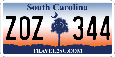 SC license plate ZOZ344