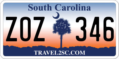SC license plate ZOZ346