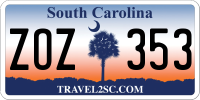 SC license plate ZOZ353