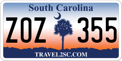 SC license plate ZOZ355