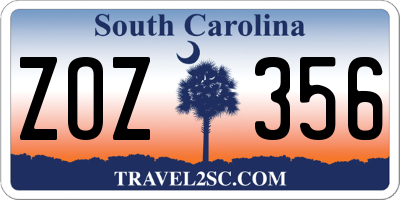 SC license plate ZOZ356